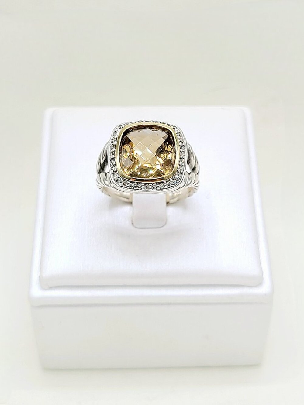 David Yurman Albion Champagne Citrine Diamond Ring w/ 18K Yellow Gold & Diamonds - Picture 2 of 14